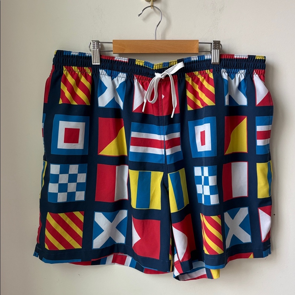 Chubbies Nautical Flags Swim Shorts Elastic Waist, Lined, Pockets Beach Size 2XL